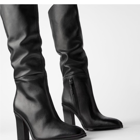 Zara Shoes - Zara Black Heeled Leather Boots